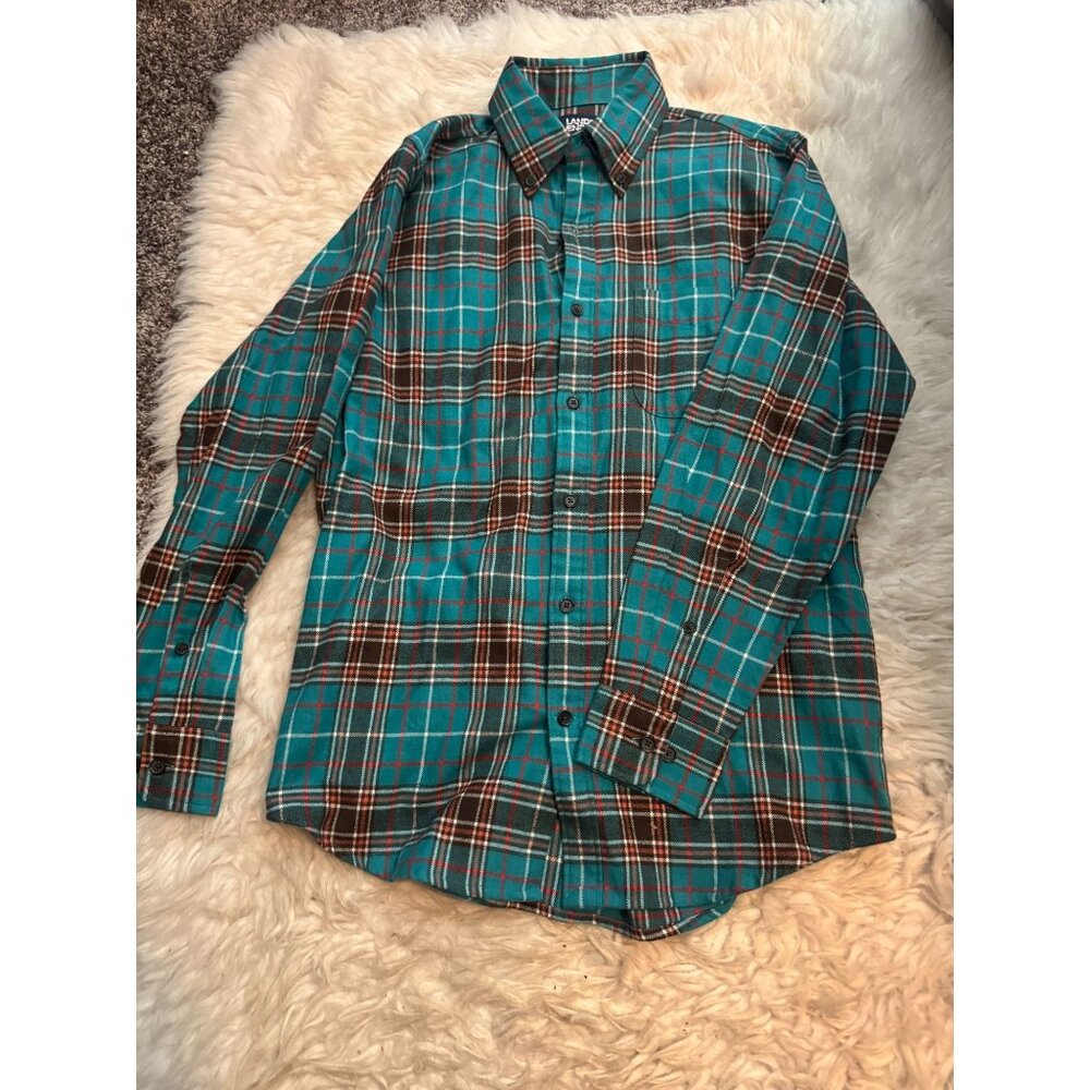 Lands End Mens Long Sleeve Plaid Button Down Flannel Shirt Sz S